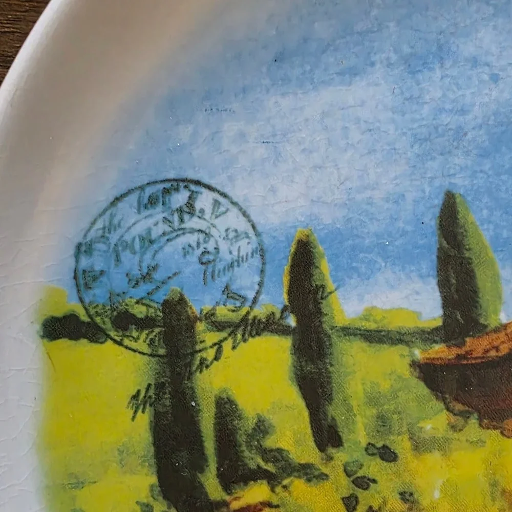 Ceramisia Italian Salad Dessert Decor Plate Tuscan Landscape Mediterranean Art